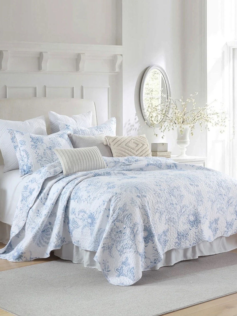 3 PIECE PRINTED FLORAL LIGHTWEIGHT QUILT BEDSPREAD SET